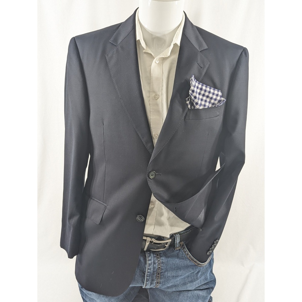 Jos A Bank Blazer Gold Sport Coat Sports Jacket Wool 38S‎ Navy Blue Crosshatch